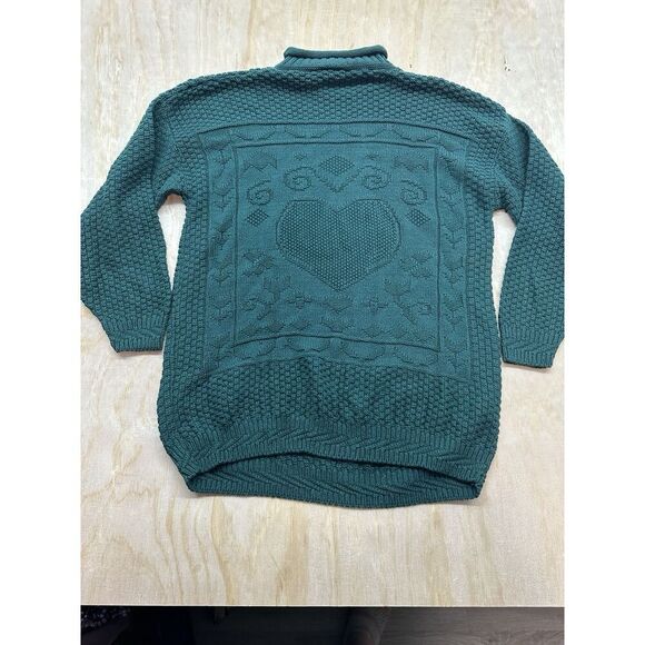 Casual Corner Dead Stock NWTs Green Cotton Sweater 80’s Green Heart Oversized S - Picture 4 of 6